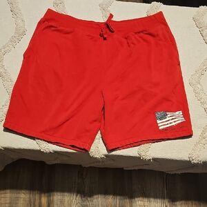 Ralph Lauren Men's Red Athletic Shorts with Flag Accent